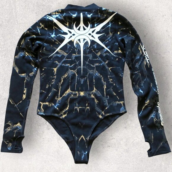 NEO4iC SPIKEZ Black Bodysuit EDM Festival Cyber Goth Women's Large - Picture 2 of 9